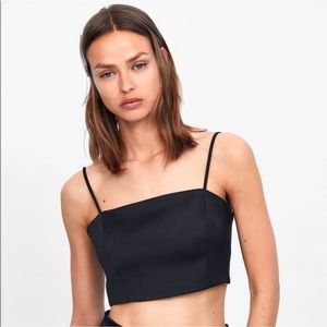 Zara Satin Crop Top Medium Black